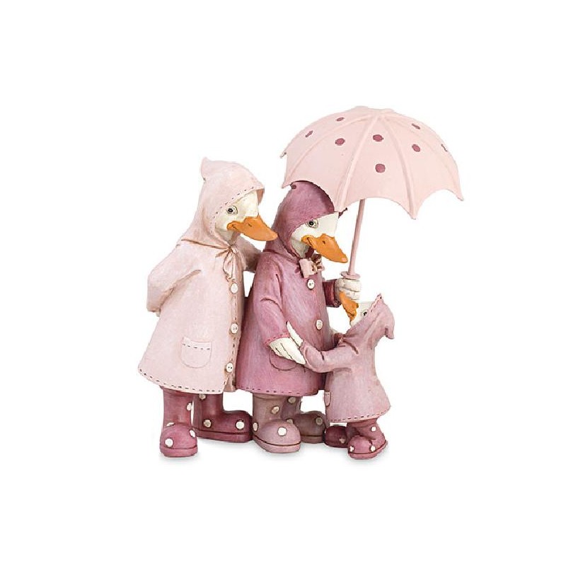 ---FAMIGLIA DI PAPERI CON OMBRELLO 17cm [TONO26356-00.jpg]