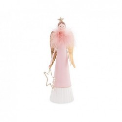 ---ANGELO ROSA C/PIUME E STELLA LED 28cm [TONO26819-00.jpg]