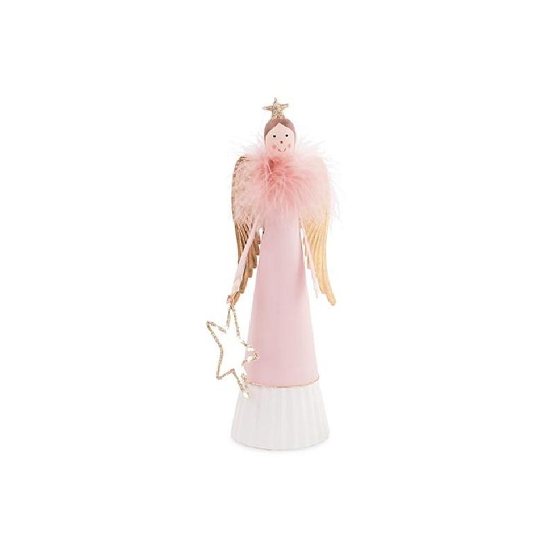 ---ANGELO ROSA C/PIUME E STELLA LED 28cm [TONO26819-00.jpg]