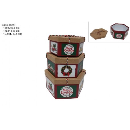 SET 3 SCATOLE CARTONE ESAGONALE NATALE 13x15x7cm - 15x17x8cm - 17x20x10cm [2650036-00.jpg]
