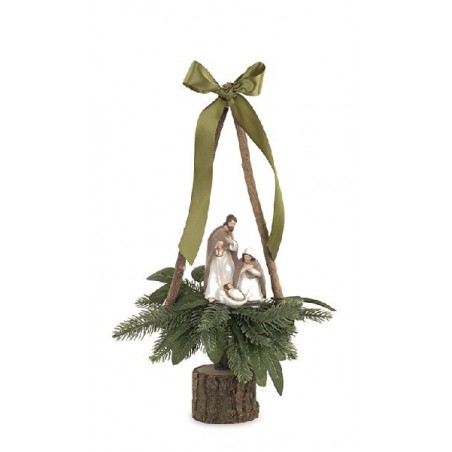 NATIVITA C/PINO SU TRONCO LEGNO h.34cm [TONO40711-00.jpg]