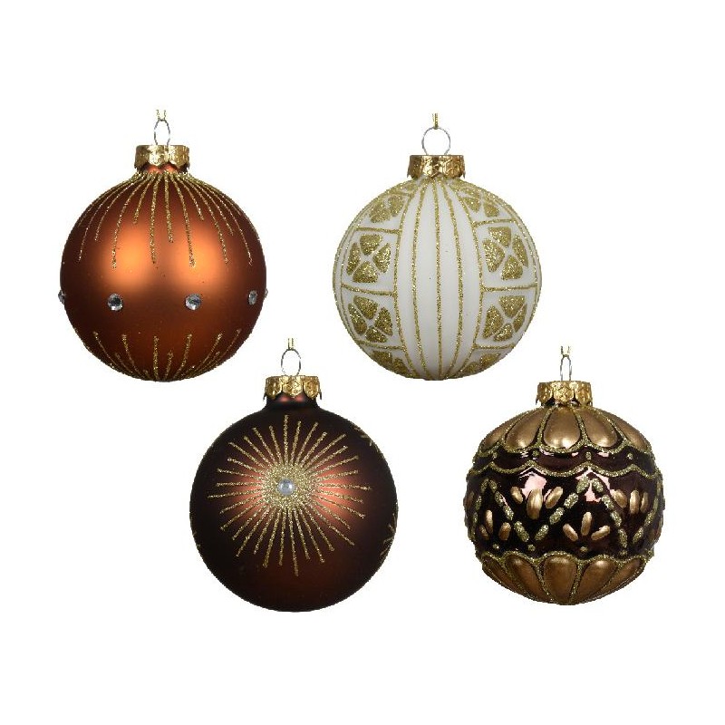 SFERA VETRO DECOR d.8cm ORO/MARRONE 4sog LUCIDO/OPACO GLITTER [9010181-00.jpg]
