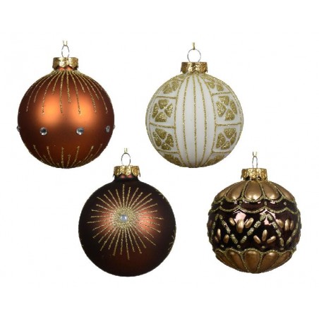 SFERA VETRO DECOR d.8cm ORO/MARRONE 4sog LUCIDO/OPACO GLITTER [9010181-00.jpg]