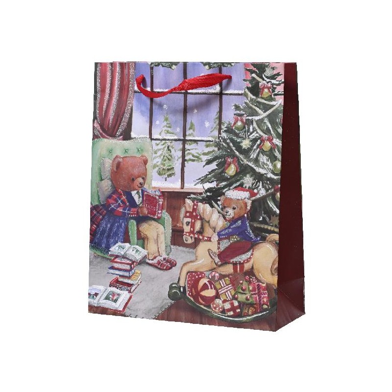 SHOPPER CARTA 30x42x12cm ORSETTO NATALE CARTA GLITTERATA, MANICO TESSUTO [2640002-00.jpg]
