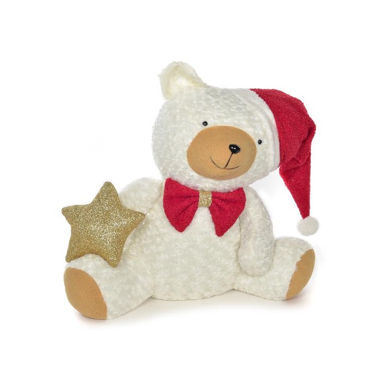 ORSO BIANCO 60cm FIOCCO+CAPPELLO ROSSO STELLA ORO GLITTER [9010505-00.jpg]