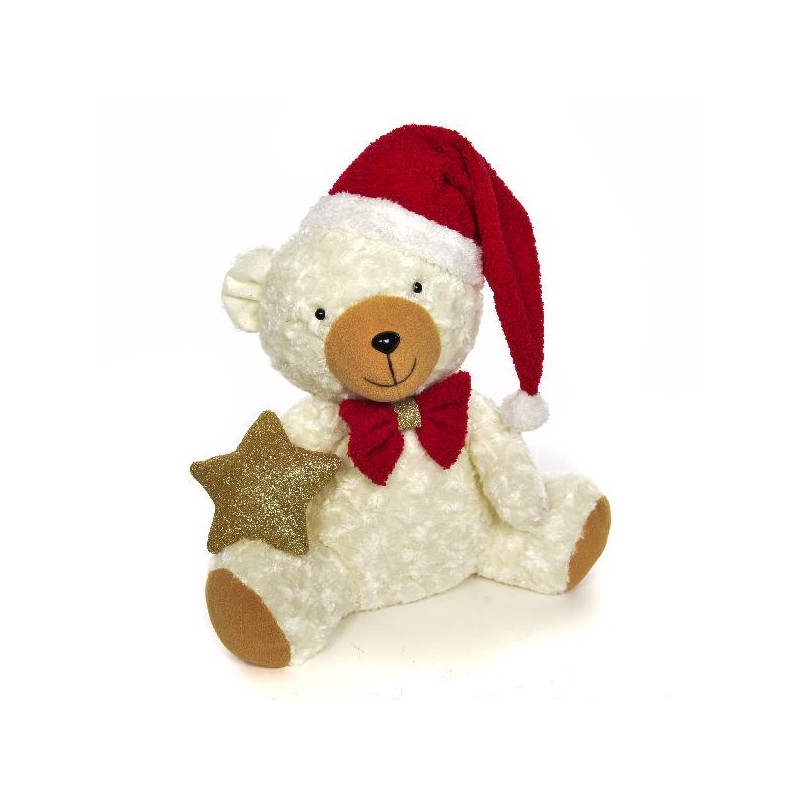 ORSO BIANCO 40cm FIOCCO e CAPPELLO ROSSO STELLA ORO GLITTER [9010506-00.jpg]