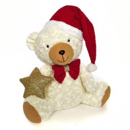 ORSO BIANCO 40cm FIOCCO e CAPPELLO ROSSO STELLA ORO GLITTER [9010506-00.jpg]