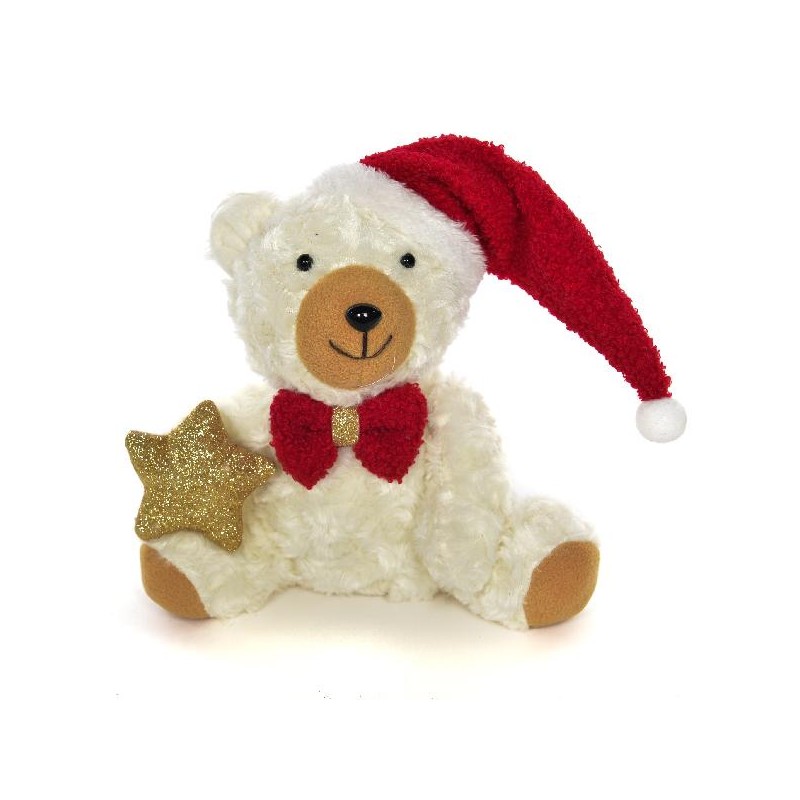 ORSO BIANCO 20cm FIOCCO e CAPPELLO ROSSO STELLA ORO GLITTER [9010507-00.jpg]