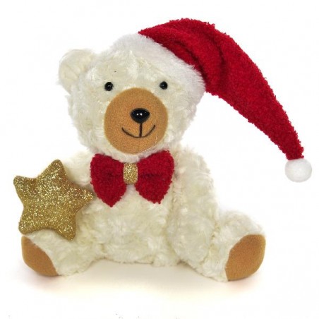 ORSO BIANCO 20cm FIOCCO e CAPPELLO ROSSO STELLA ORO GLITTER [9010507-00.jpg]