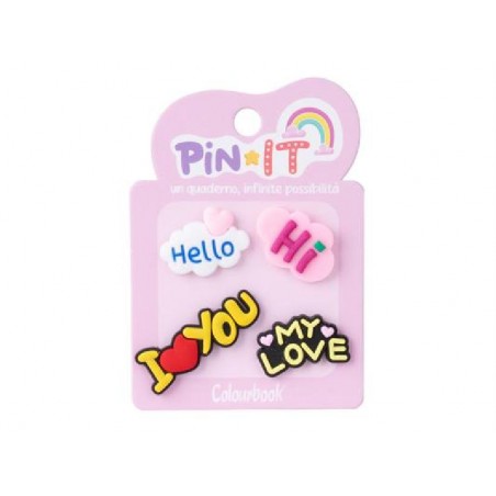 SET PIN-IT 4pz HELLO/I LOVE YOU ColBOOK [COL24825-00.jpg]