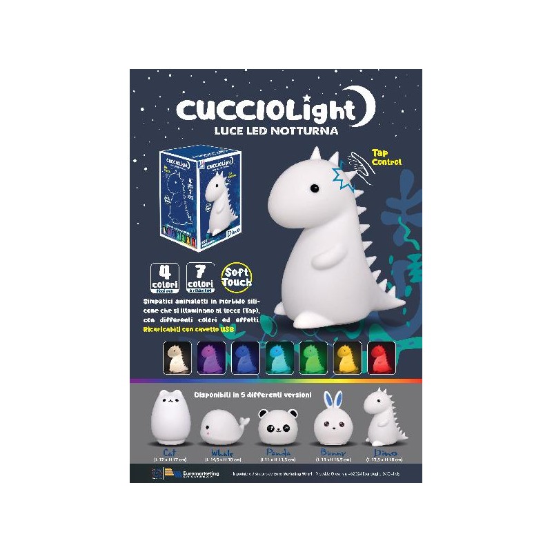 LUCE LED NOTTURNA CUCCIOLIGHT 5sogg 7 COLORI DI LUCE, RICARICA USB,SILICONE [0030918-00.jpg]