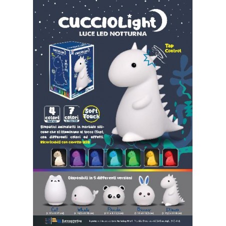 LUCE LED NOTTURNA CUCCIOLIGHT 5sogg 7 COLORI DI LUCE, RICARICA USB,SILICONE [0030918-00.jpg]