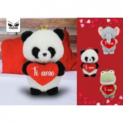 PELUCHE CON CORONA E CUORE 18cm PANDA,ELEFANTE E RANA [9110017-00.jpg]