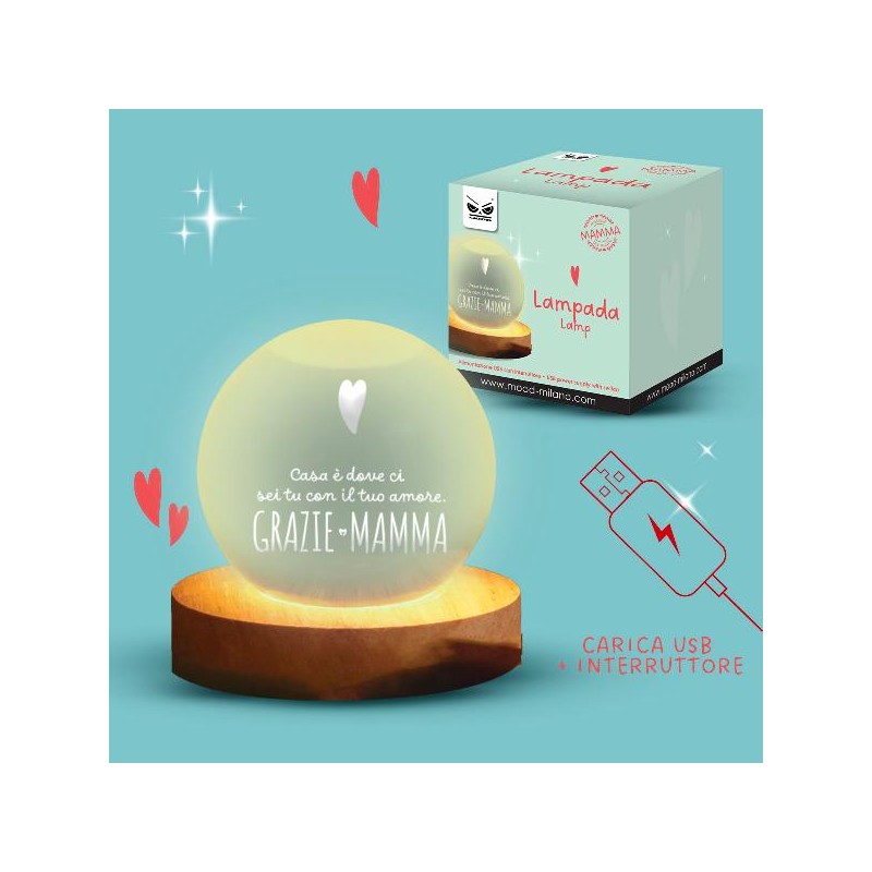 LAMPADA SFERA -GRAZIE MAMMA- CARICA USB [9067769-00.jpg]