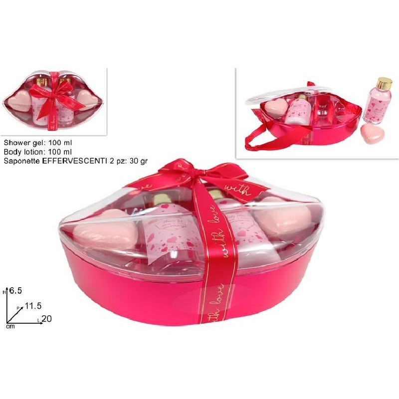 SET REGALO DA BAGNO A FORMA DI BOCCA GEL DOCCIA E CREMA CORPO 100ml + 2 SAPONE EFFERVESCENTE [9110071-00.jpg]