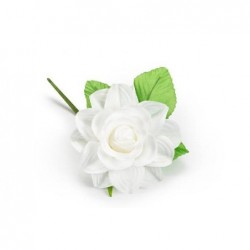 FIORE ROSA CON FOGLIE 5cm BIANCA [0130545-00.jpg]