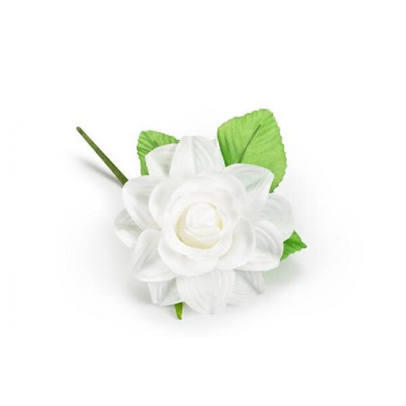 FIORE ROSA CON FOGLIE 5cm BIANCA [0130545-00.jpg]