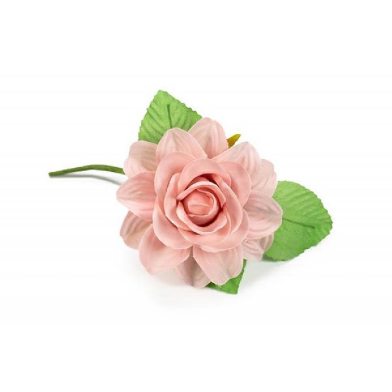FIORE ROSA CON FOGLIE 5cm ROSA ANTICO [0130541-00.jpg]