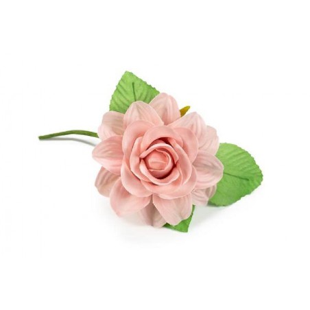 FIORE ROSA CON FOGLIE 5cm ROSA ANTICO [0130541-00.jpg]