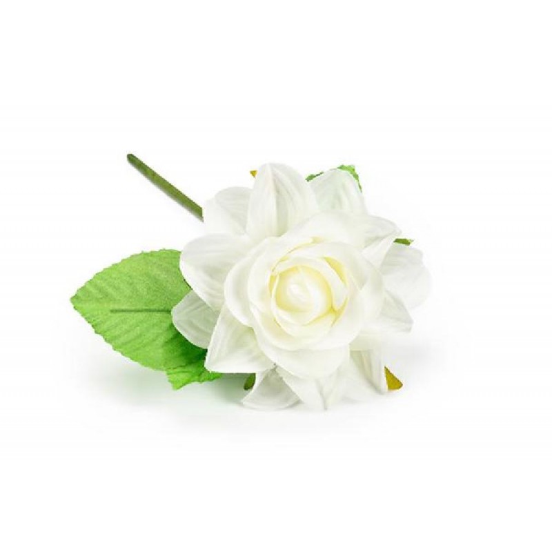 FIORE ROSA CON FOGLIE 5cm PANNA [0130544-00.jpg]