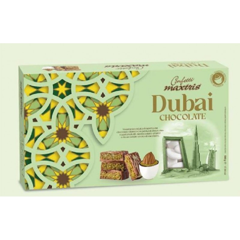 CONFETTI MAXTRIS DUBAI BIANCO 500g CIOCCOLATO BIANCO AL PISTACCHIO E CREMA KADAIFI [0140005-00.jpg]