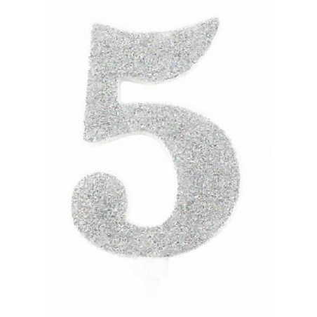 CANDELA GLITTER 10cm ARGENTO nr.5 [8840265-00.jpg]