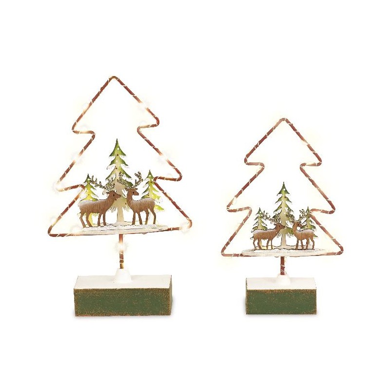 SET 2 ALBERI CON RENNE-ALBERI LED 11x17 e 13x21cm [TONO20230-00.jpg]