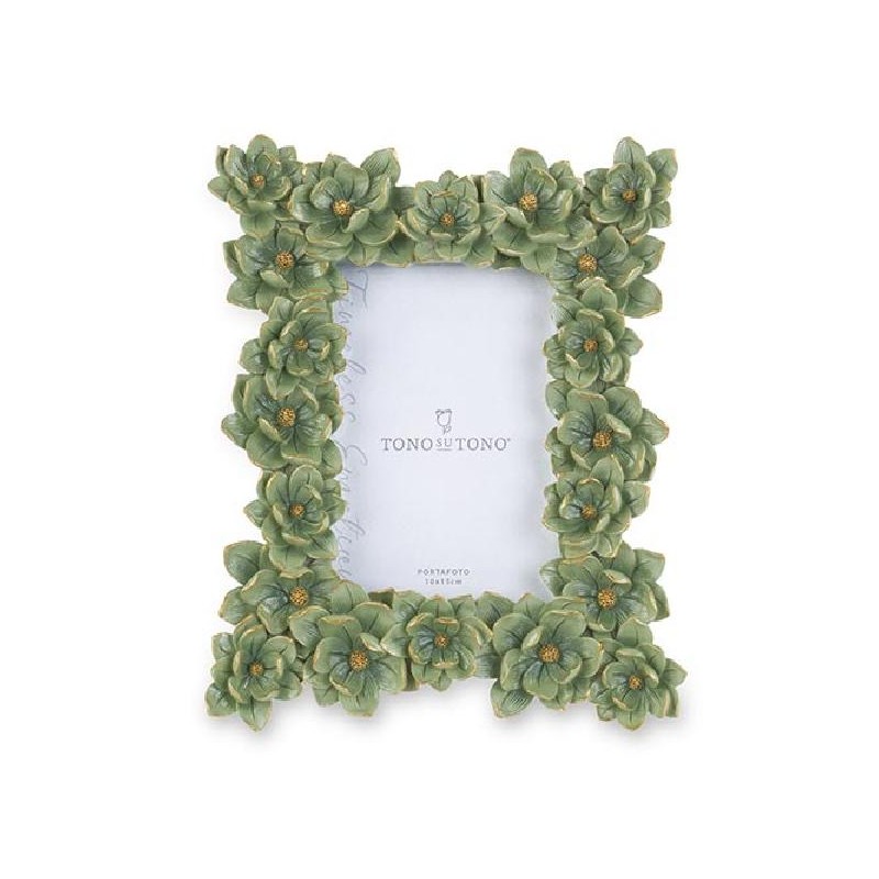 PORTAFOTO VERDE FIORELLINI ORO 18x23cm [TONO241843-00.jpg]