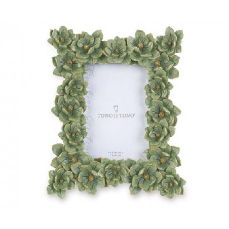 PORTAFOTO VERDE FIORELLINI ORO 18x23cm [TONO241843-00.jpg]