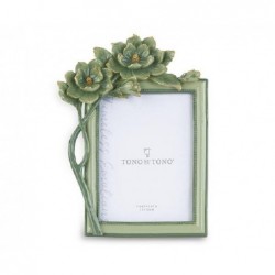 PORTAFOTO VERDE FIORI ORO 19x26cm [TONO241842-00.jpg]