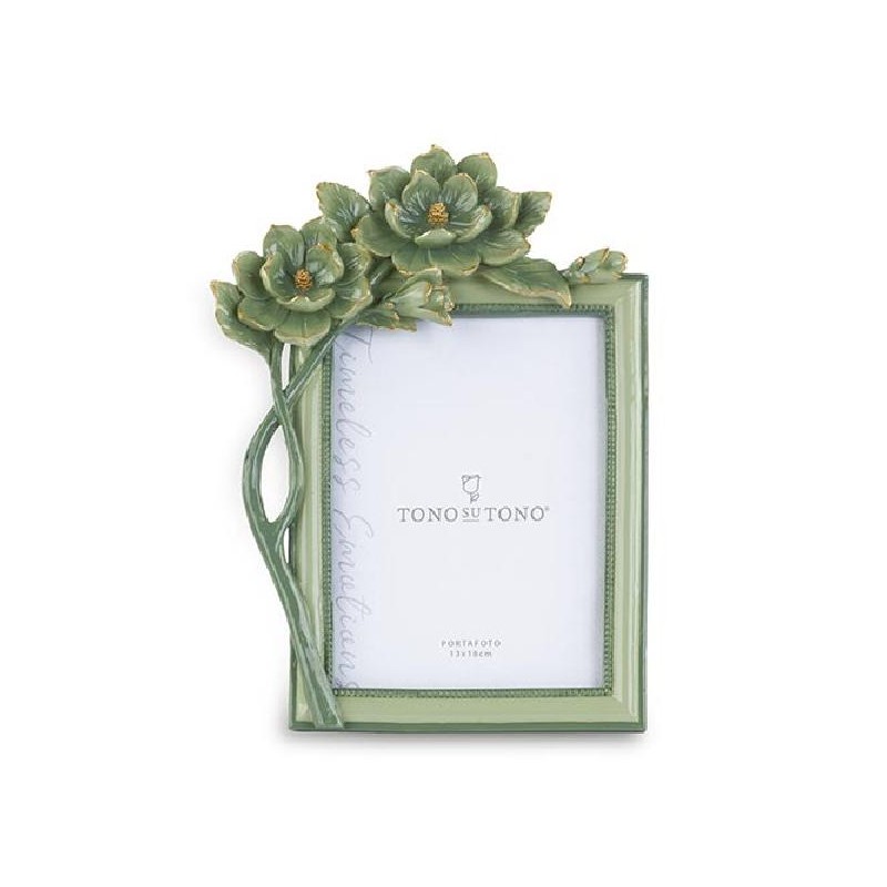 PORTAFOTO VERDE FIORI ORO 19x26cm [TONO241842-00.jpg]