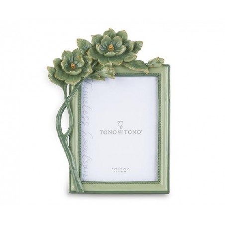 PORTAFOTO VERDE FIORI ORO 19x26cm [TONO241842-00.jpg]