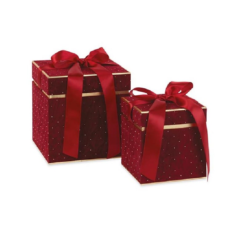 ---SET 2 SCATOLE VELLUTO BORDEAUX C/STRA cm 16x16h17 - 21x21h22 [TONO242538-00.jpg]