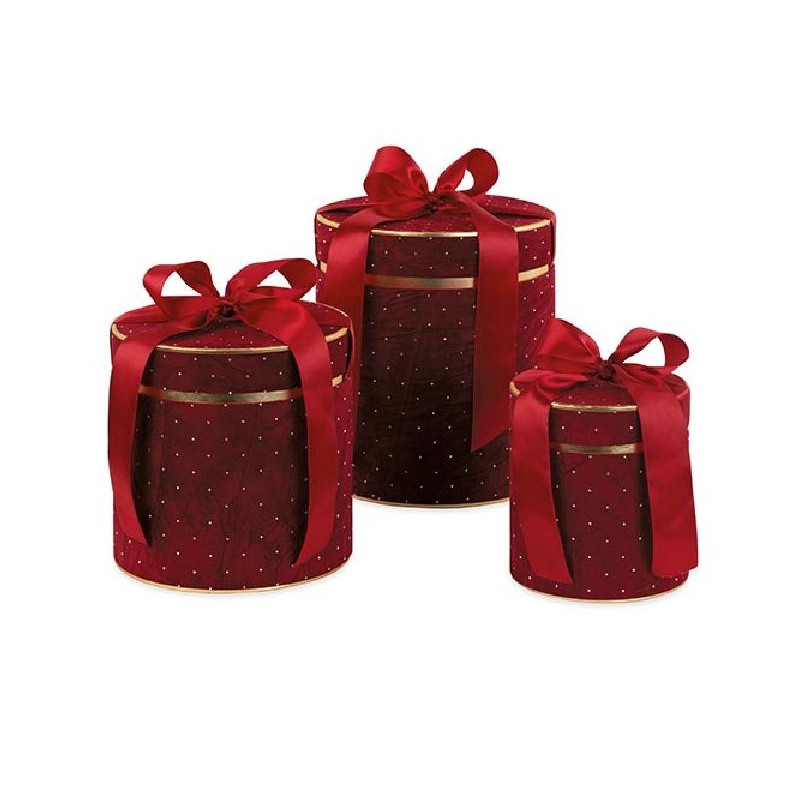 ---S/3 SCATOLE VELLUTO BORDEAUX cm d14x16 - d19x20 - d22x25 [TONO242540-00.jpg]