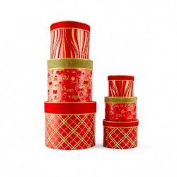 SET 6 SCATOLE TONDE CARTA LAMIN.ORO/ROSS MISURE DA d.31cmX27h A d.15cmX13h [2690005-00.jpg]