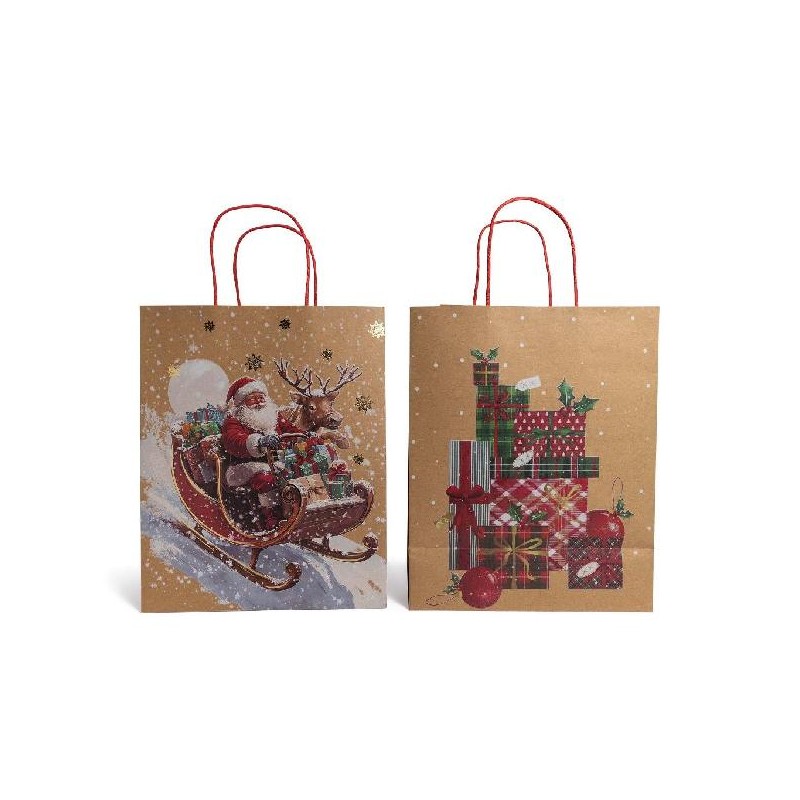 SHOPPER NATALE KRAFT 18+10x23h DECORI ROSSO BABBO/PACCHI Ass. [2640030-00.jpg]