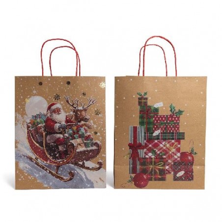 SHOPPER NATALE KRAFT 32+10x45h DECORI ROSSO BABBO/PACCHI Ass. [2640033-00.jpg]