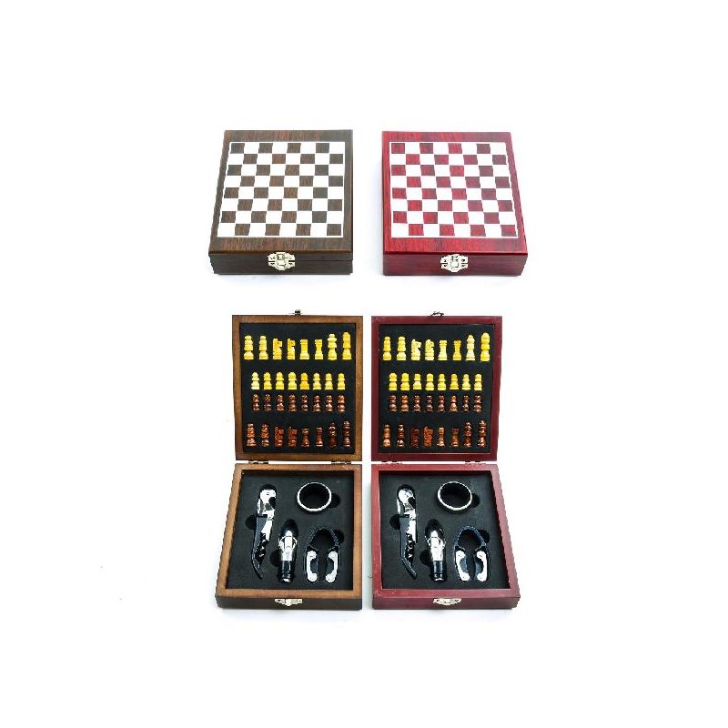 SET SOMMELIER 4 ACCESSORI C/SCHACCHIERA LEGNO E ACCIAIO cm.15x17x5h [9011107-00.jpg]