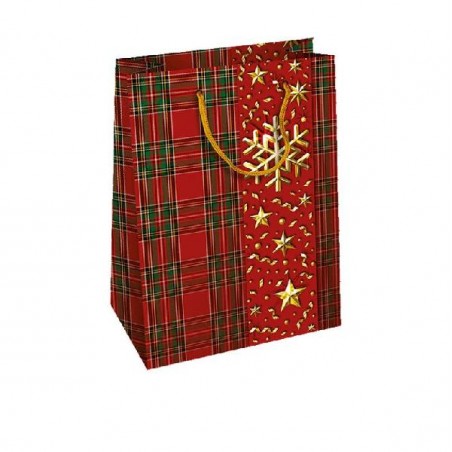 SHOPPER IN CARTA NATALE 33+10x45 10pz SCOZZESE ROSSO METALLIZZATO [2640063-00.jpg]