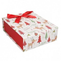 SCATOLA CARTONE BIANCO/ROSSO 18x22x8h DECORI NATALE CON FIOCCO RASO ROSSO [2691003-00.jpg]