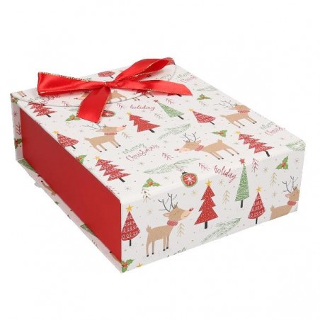 SCATOLA CARTONE BIANCO/ROSSO 18x22x8h DECORI NATALE CON FIOCCO RASO ROSSO [2691003-00.jpg]