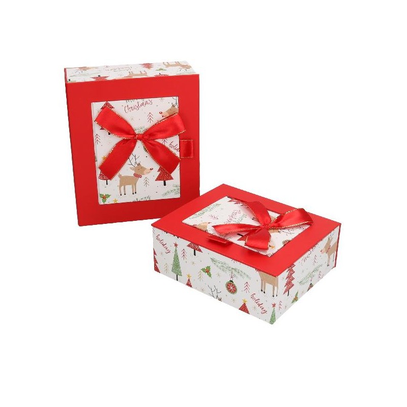 SET 2 SCATOLE CARTONE B.CO/ROSSO+FIOCCO 13x16x6h - 16x19x8h [2691005-00.jpg]