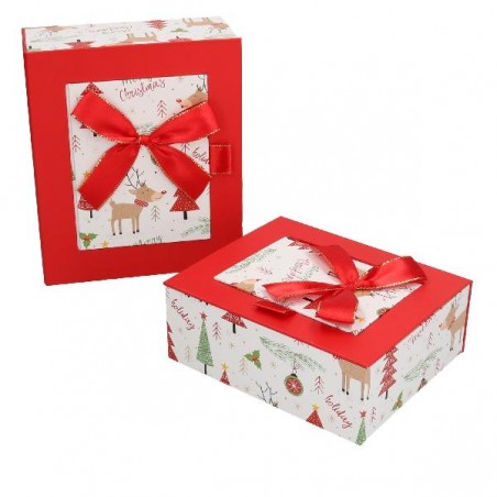 SET 2 SCATOLE CARTONE B.CO/ROSSO+FIOCCO 13x16x6h - 16x19x8h [2691005-00.jpg]