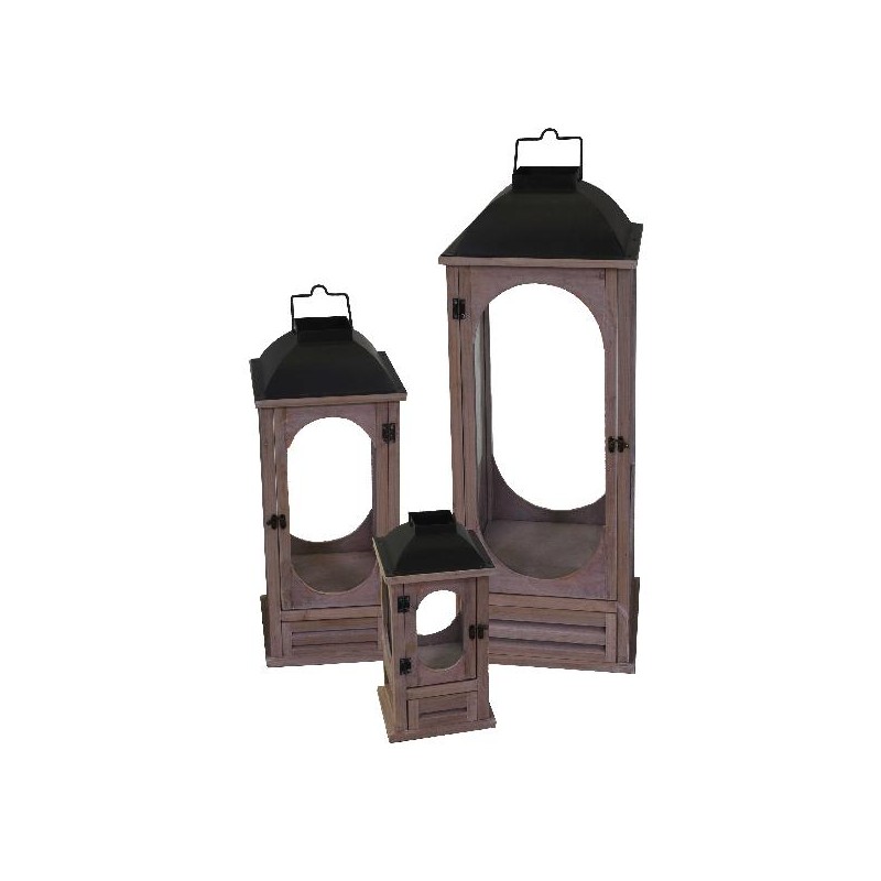 SET 3 LANTERNE LEGNO/MET. CON CASSETTO misure cm 18x18h45-25x25h65-32x32h85 [9010011-00.jpg]