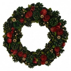 CORONA FIORI ROSSO+PIGNE VERDE d.45cm [9010034-00.jpg]