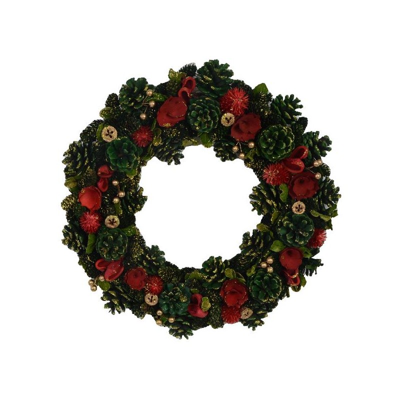 CORONA FIORI ROSSO+PIGNE VERDE d.45cm [9010034-00.jpg]