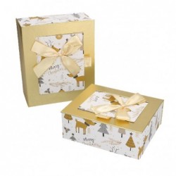 SET 2 SCATOLE CARTONE BIANCO/ORO+FIOCCO 13x16x6h - 16x19x8h [2691004-00.jpg]