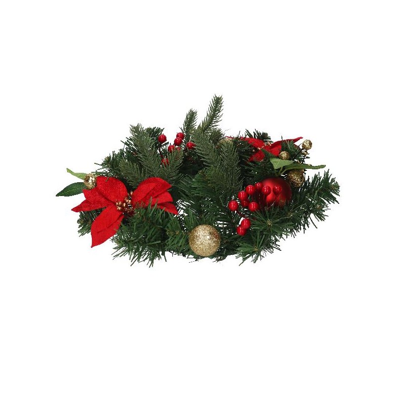 CORONA VERDE+STELLA NATALE ROSSO d30cm GHIRLANDA COMPLETA DI ADDOBBI [9015308-00.jpg]