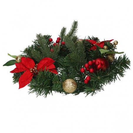 CORONA VERDE+STELLA NATALE ROSSO d30cm GHIRLANDA COMPLETA DI ADDOBBI [9015308-00.jpg]