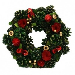 CORONA FIORI ROSSO+PIGNE VERDE d.30cm [9010031-00.jpg]